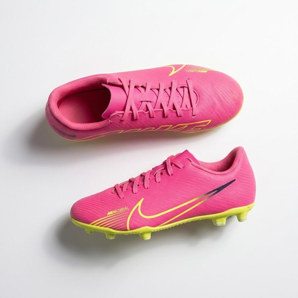 Nike Mercurial Soccer Cleats Pink Neon Yellow Graphic Sporty Kids Unisex 2Y